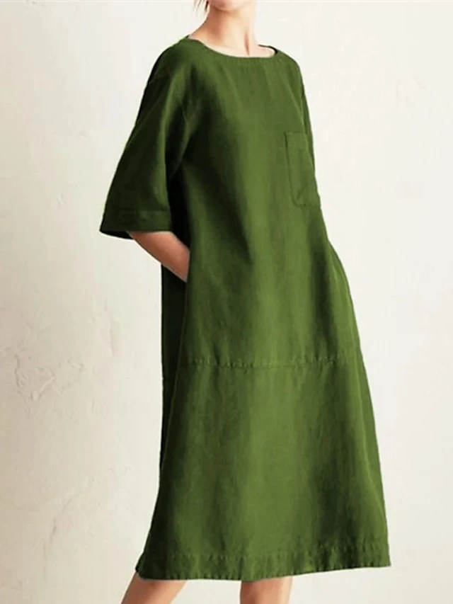 Women's Cotton Linen Dress Casual Dress Shift Dress Maxi Long Dress Cotton Blend Casual Daily Holiday Vacation Crew Neck Pocket Contrast Stitching Half Sleeve Summer Spring 2023 Loose Fit Black Wine 4 Women's Cotton Linen Dress Casual Dress Shift Dress Maxi Long Dress Cotton Blend Casual Daily Holiday Vacation Crew Neck Pocket Contrast Stitching Half Sleeve Summer Spring 2023 Loose Fit Black Wine - Image 4