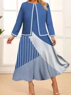 Women's Plus Size Curve Two Piece Dress Set Casual Dress Swing Dress Outdoor Office Fashion Streetwear Print Midi Dress Crew Neck Long Sleeve Geometric Color Block Wine Blue Khaki Spring Fall L 7 Women's Plus Size Curve Two Piece Dress Set Casual Dress Swing Dress Outdoor Office Fashion Streetwear Print Midi Dress Crew Neck Long Sleeve Geometric Color Block Wine Blue Khaki Spring Fall L -HAYz Clothing Shop lwhcde1691723056883