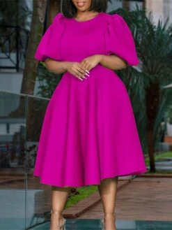 Women‘s Plus Size Curve Flattering Dresses Elegant Apple Shaped Dress Wedding Guest Party Dress Sheath Dress Solid Color Midi Dress Short Sleeve Crew Neck Fashion Party Black White Spring Summer Dress -HAYz Clothing Shop lxcpuk1676979033674