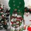 Women‘s Plus Size Christmas Dress Santa Claus V Neck Long Sleeve Winter Fall Modern Maxi Long Dress Daily Dress