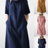 Women's Casual Dress Cotton Linen Dress Shift Dress Midi Dress Linen Cotton Blend Basic Classic Outdoor Daily Vacation Crew Neck Side Pockets Baggy Short Sleeve Summer Spring 2023 Loose Fit Yellow