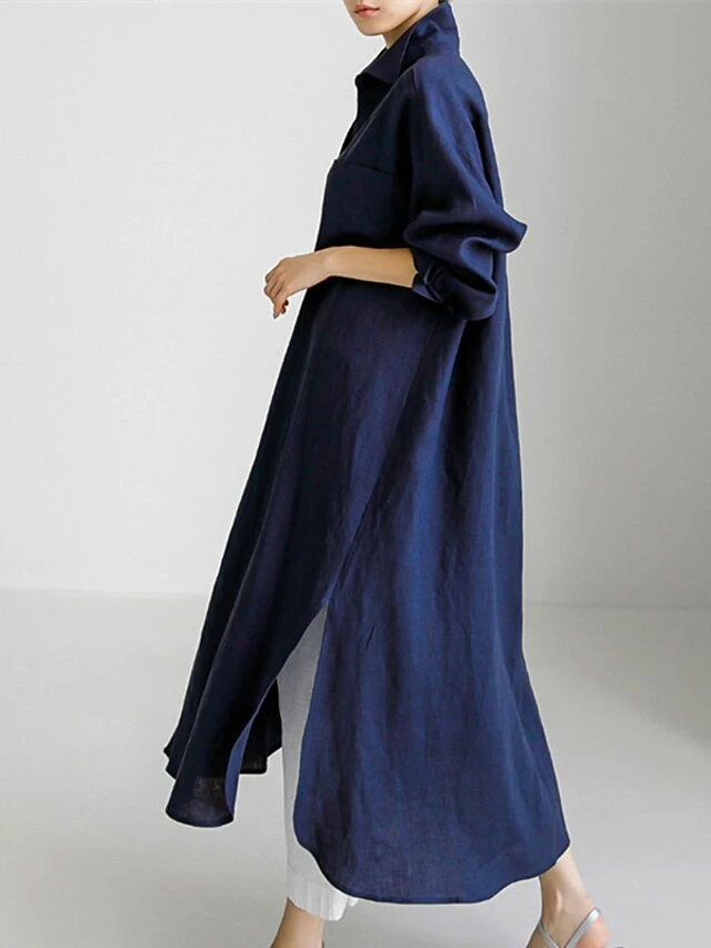 Women's Cotton Linen Dress Casual Dress Swing Dress Maxi Long Dress Cotton Blend Stylish Casual Winter Dress Daily Holiday Shirt Collar Button Pocket Long Sleeve Summer Spring Fall 2022 Loose Fit 9 Women's Cotton Linen Dress Casual Dress Swing Dress Maxi Long Dress Cotton Blend Stylish Casual Winter Dress Daily Holiday Shirt Collar Button Pocket Long Sleeve Summer Spring Fall 2022 Loose Fit - Image 9