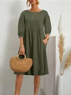 Women's Casual Dress Cotton Dress Midi Dress Cotton Basic Classic Outdoor Daily Vacation Crew Neck Ruched 3/4 Length Sleeve Fall Winter Autumn 2023 Loose Fit ArmyGreen Black White Plain S M L XL 2XL 21 Women's Casual Dress Cotton Dress Midi Dress Cotton Basic Classic Outdoor Daily Vacation Crew Neck Ruched 3/4 Length Sleeve Fall Winter Autumn 2023 Loose Fit ArmyGreen Black White Plain S M L XL 2XL -HAYz Clothing Shop lypeuw1693739260431