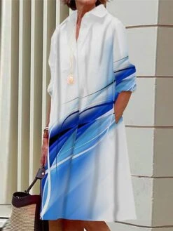 Women's Shirt Dress Casual Dress Midi Dress Outdoor Office Daily Polyester Fashion Modern Shirt Collar Button Pocket Long Sleeve Summer Spring Fall 2023 Loose Fit Black White Yellow Ombre S M L XL 2XL -HAYz Clothing Shop lyybdb1690436521752