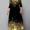 Women‘s Christmas Plus Size Curve Work Dress Semi Formal Dress A Line Dress Fashion Long Dress Maxi Dress Cut Out Print Crew Neck 3/4 Length Sleeve Polka Dot Print Loose Fit Black Red Spring Fall