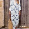 Women's Casual Dress Cotton Linen Dress Maxi Long Dress Polyester Fashion Casual Daily Outdoor Daily Vacation Split Neck Split Print Long Sleeve Summer Spring Fall 2023 Loose Fit White Navy Blue Blue