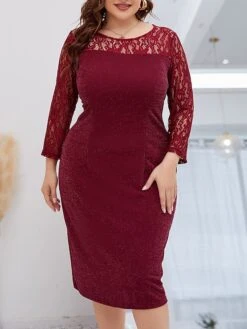 Women‘s Plus Size Curve Party Dress Lace Dress Cocktail Dress Midi Dress Wine Long Sleeve Pure Color Lace Spring Fall Winter Crew Neck Fashion Winter Dress Birthday Wedding Guest 2023 15 Women‘s Plus Size Curve Party Dress Lace Dress Cocktail Dress Midi Dress Wine Long Sleeve Pure Color Lace Spring Fall Winter Crew Neck Fashion Winter Dress Birthday Wedding Guest 2023 -HAYz Clothing Shop mabfnf1691999691083
