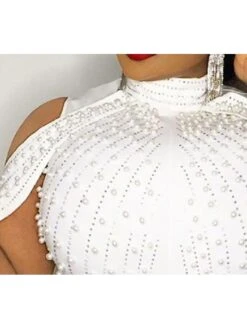 Women‘s Plus Size Curve Party Dress Solid Color Turtleneck Sequins Sleeveless Spring Fall Sequins Prom Dress Maxi Long Dress Party Dress Sheath Dress Split -HAYz Clothing Shop mabzpm1604891250627