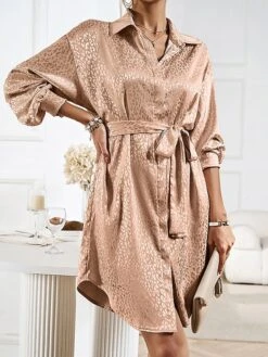 Women's Shirt Dress Midi Dress Outdoor Date Vacation Satin Fashion Elegant Shirt Collar Lace Up Button Long Sleeve Spring Fall Winter 2023 Loose Fit Black Wine Brown Pure Color S M L XL -HAYz Clothing Shop margre1692856944141