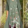 Women's Two Piece Dress Set Casual Dress Print Dress Outdoor Daily Fashion Elegant Print Midi Dress Crew Neck 3/4 Length Sleeve Floral Regular Fit Wine Blue Green Summer Spring S M L XL XXL