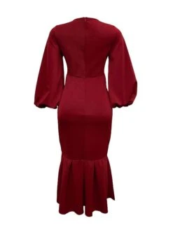 Women‘s Plus Size Curve Party Dress Solid Color V Neck Ruched Puff Sleeve Long Sleeve Winter Fall Casual Maxi Long Dress Party Vacation Dress Sheath Dress Black Dress -HAYz Clothing Shop mavvxm1649744192012