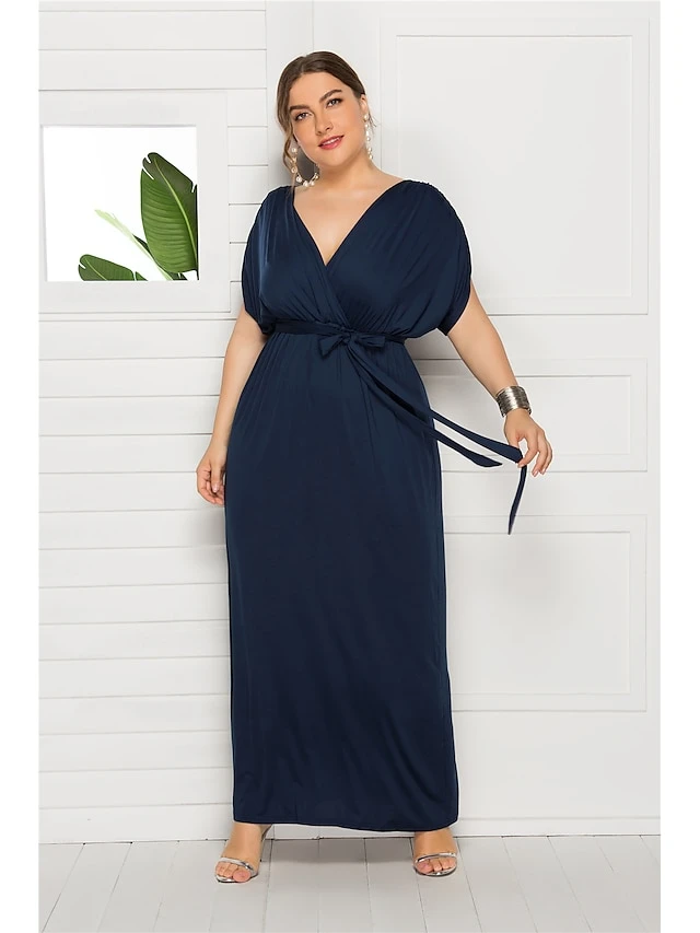 Women's Plus Size Party Dress Solid Color V Neck Short Sleeve Summer Spring Elegant Casual Prom Dress Maxi Long Dress Party Daily Dress 12 Women's Plus Size Party Dress Solid Color V Neck Short Sleeve Summer Spring Elegant Casual Prom Dress Maxi Long Dress Party Daily Dress - Image 12