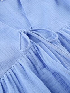 Women's Casual Dress Cotton Linen Dress Mini Dress Cotton Daily Basic Outdoor Home Daily V Neck Ruched Button 3/4 Length Sleeve Fall Autumn 2023 Loose Fit Navy Blue Blue Purple Plain S M L -HAYz Clothing Shop mbbynu1692936386258