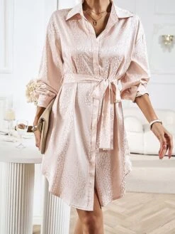 Women's Shirt Dress Midi Dress Outdoor Date Vacation Satin Fashion Elegant Shirt Collar Lace Up Button Long Sleeve Spring Fall Winter 2023 Loose Fit Black Wine Brown Pure Color S M L XL -HAYz Clothing Shop mbewlt1692856934787