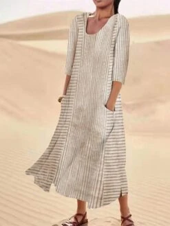 Women's Casual Dress Cotton Linen Dress Midi Dress Polyester Fashion Casual Daily Outdoor Daily Vacation Crew Neck Pocket Print Half Sleeve Summer Spring Fall 2023 Loose Fit Blue Purple Green -HAYz Clothing Shop mbjzct1690365610977