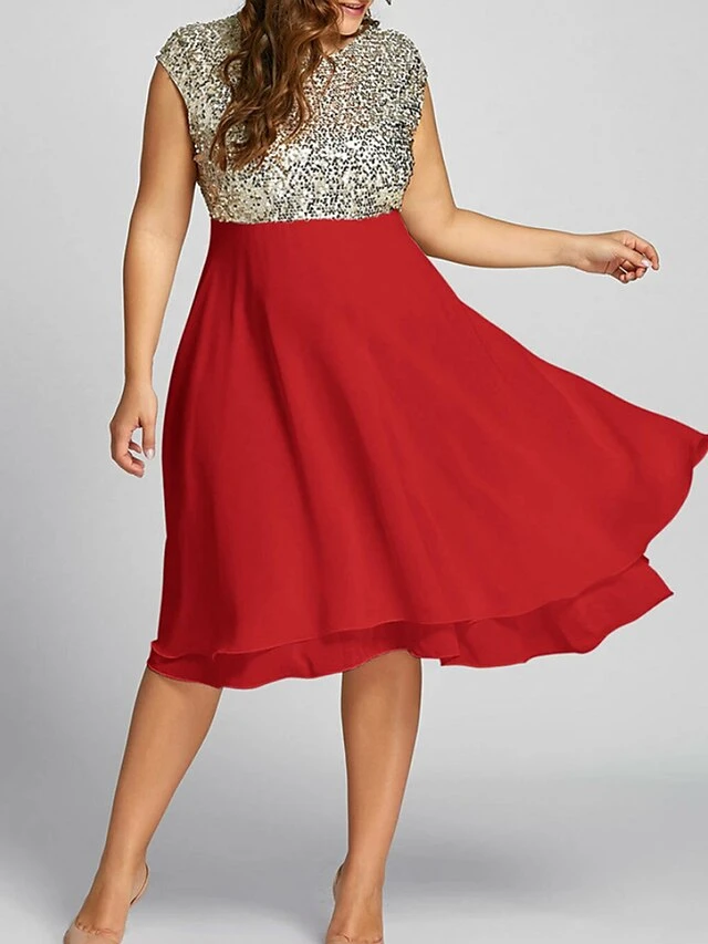 Women‘s Plus Size Curve Party Dress Sequin Dress Homecoming Dress Color Block Midi Dress Sleeveless Patchwork Crew Neck Fashion Party Red Spring Summer XL XXL 3XL 4XL 5XL 1 Women‘s Plus Size Curve Party Dress Sequin Dress Homecoming Dress Color Block Midi Dress Sleeveless Patchwork Crew Neck Fashion Party Red Spring Summer XL XXL 3XL 4XL 5XL