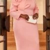 Women's Plus Size Curve Party Dress Bodycon Sheath Dress Plain Midi Dress Long Sleeve Split Off Shoulder Fashion Party Pink Fall Winter XL XXL 3XL 4XL