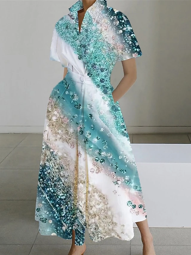 Women's Shirt Dress Casual Dress Swing Dress Maxi Long Dress Outdoor Office Daily Polyester Fashion Modern Shirt Collar Button Pocket Short Sleeve Summer Spring 2023 Loose Fit Pink Red Navy Blue Ombre 4 Women's Shirt Dress Casual Dress Swing Dress Maxi Long Dress Outdoor Office Daily Polyester Fashion Modern Shirt Collar Button Pocket Short Sleeve Summer Spring 2023 Loose Fit Pink Red Navy Blue Ombre - Image 4