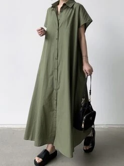 Women's Shirt Dress Casual Dress Maxi Long Dress Outdoor Daily Cotton Linen Basic Classic Shirt Collar Button Short Sleeve Summer Spring 2023 Loose Fit Navy Blue Brown Green Pure Color S M L XL XXL 24 Women's Shirt Dress Casual Dress Maxi Long Dress Outdoor Daily Cotton Linen Basic Classic Shirt Collar Button Short Sleeve Summer Spring 2023 Loose Fit Navy Blue Brown Green Pure Color S M L XL XXL -HAYz Clothing Shop mcgmik1688542113554