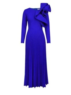 Women's Plus Size Curve Party Dress Work Dress Swing Dress Plain Long Dress Maxi Dress Long Sleeve Pleated Ruffle Crew Neck Fashion Party Blue Fall Winter XL XXL 3XL 4XL -HAYz Clothing Shop mckgad1694425971470