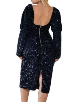 Women's Plus Size Curve Party Dress Sequin Dress Lace Dress Plain Midi Dress Long Sleeve Ruched Crew Neck Fashion Party Black Red Fall Winter XL XXL 3XL 4XL -HAYz Clothing Shop mcpprj1695031419747