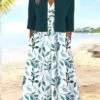 Women's Two Piece Dress Set Casual Dress Dress Set Outdoor Daily Fashion Streetwear Button Pocket Midi Dress V Neck Half Sleeve Leaf Regular Fit Blue Summer Spring S M L XL XXL