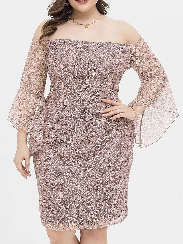 Women's Plus Size Party Dress Lace Dress Cocktail Dress Midi Dress Pink Long Sleeve Pure Color Lace Spring Fall Winter Off Shoulder Fashion Birthday Wedding Guest Vacation 2023 XL XXL 3XL 4XL 1 Women's Plus Size Party Dress Lace Dress Cocktail Dress Midi Dress Pink Long Sleeve Pure Color Lace Spring Fall Winter Off Shoulder Fashion Birthday Wedding Guest Vacation 2023 XL XXL 3XL 4XL