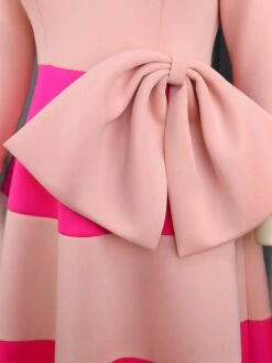 Women's Plus Size Curve Party Dress Swing Dress A Line Dress Color Block Midi Dress Long Sleeve Bow V Neck Fashion Party Pink Fall Winter XL XXL 3XL 4XL -HAYz Clothing Shop mdngox1694165772603