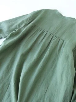 Women's Shirt Dress Casual Dress Cotton Linen Dress Midi Dress Linen / Cotton Blend Basic Classic Outdoor Daily Vacation Stand Collar Button 3/4 Length Sleeve Spring Fall Autumn 2023 Loose Fit Blue -HAYz Clothing Shop metkje1693967788631