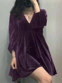 Women's Plus Size Curve Casual Dress Velvet Dress Winter Dress Solid Color Mini Dress Long Sleeve Ruched V Neck Fashion Outdoor Black Red Fall Winter L XL XXL 3XL 4XL -HAYz Clothing Shop mfaeex1693992758692