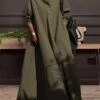 Women's Plus Size Curve Casual Dress Swing Dress Solid Color Long Dress Maxi Dress Long Sleeve Ruched V Neck Fashion Outdoor ArmyGreen Black Fall Winter L XL XXL 3XL 4XL