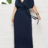 Women's Plus Size Curve Party Dress Sheath Dress Formal Dress Maxi Dress White Wine Royal Blue Short Sleeve Pure Color Lace Up Spring Fall Autumn V Neck Fashion Birthday Wedding Guest Vacation