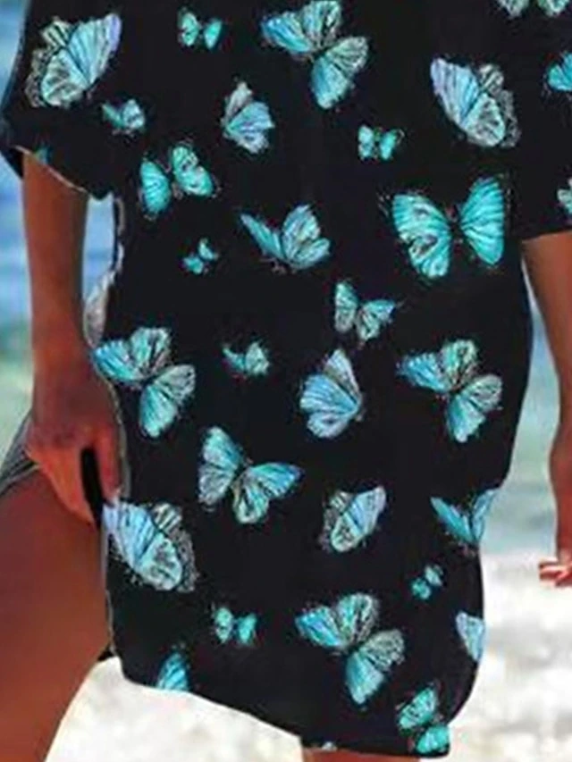 Women's Shirt Dress Beach Dress Beach Wear Mini Dress Button Pocket Fashion Casual Butterfly Turndown 3/4 Length Sleeve Loose Fit Outdoor Daily Black Green 2023 Spring Summer S M L XL 6 Women's Shirt Dress Beach Dress Beach Wear Mini Dress Button Pocket Fashion Casual Butterfly Turndown 3/4 Length Sleeve Loose Fit Outdoor Daily Black Green 2023 Spring Summer S M L XL - Image 6