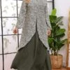 Women's Plus Size Curve Casual Dress A Line Dress Floral Dress Solid Color Floral Long Dress Maxi Dress Long Sleeve Fake Two Piece Crew Neck Fashion Party Green Fall Winter XL XXL 3XL 4XL