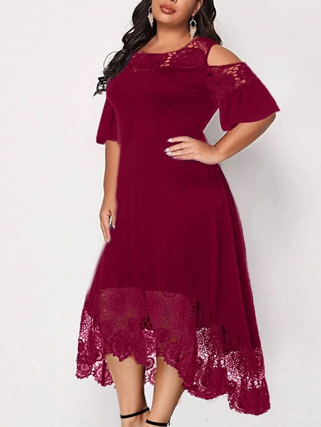 Women‘s Plus Size Curve Party Dress Solid Color Crew Neck Lace Half Sleeve Spring Fall Elegant Formal Maxi Long Dress Party Vacation Dress 3 Women‘s Plus Size Curve Party Dress Solid Color Crew Neck Lace Half Sleeve Spring Fall Elegant Formal Maxi Long Dress Party Vacation Dress - Image 3