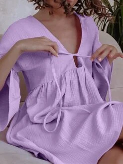 Women's Casual Dress Cotton Dress Swing Dress Mini Dress Cotton Fashion Modern Outdoor Daily Holiday V Neck Lace Up Ruched 3/4 Length Sleeve Fall Winter Autumn 2023 Loose Fit Light Green Blue Purple 26 Women's Casual Dress Cotton Dress Swing Dress Mini Dress Cotton Fashion Modern Outdoor Daily Holiday V Neck Lace Up Ruched 3/4 Length Sleeve Fall Winter Autumn 2023 Loose Fit Light Green Blue Purple -HAYz Clothing Shop miwisc1692961107434