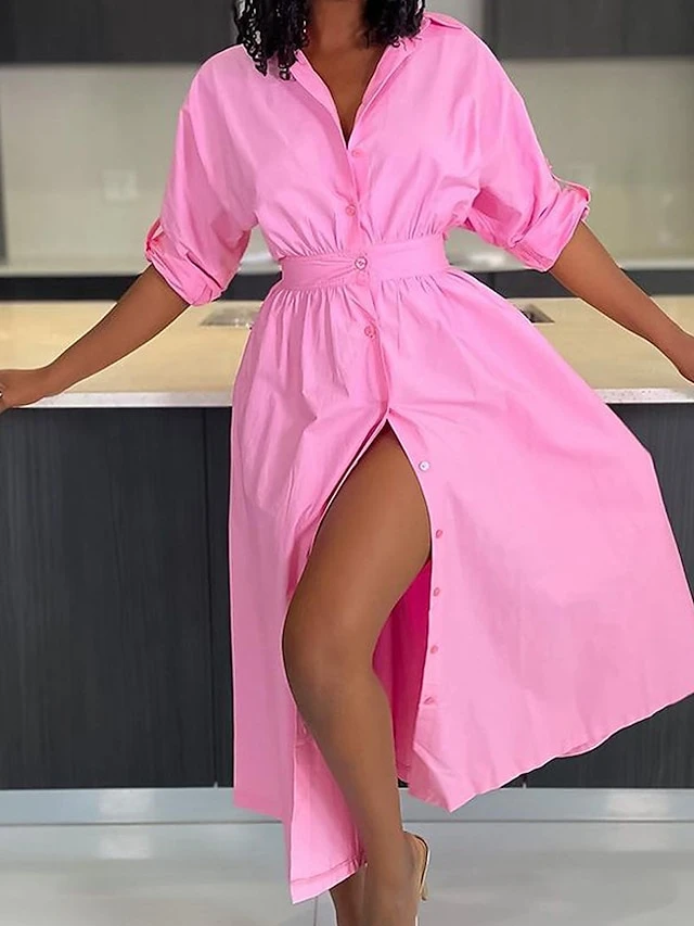 Women's Shirt Dress Casual Dress Swing Dress Midi Dress Outdoor Daily Vacation Polyester Fashion Casual Shirt Collar Patchwork Button Long Sleeve Fall Winter 2023 Loose Fit Yellow Pink Plain S M L XL 6 Women's Shirt Dress Casual Dress Swing Dress Midi Dress Outdoor Daily Vacation Polyester Fashion Casual Shirt Collar Patchwork Button Long Sleeve Fall Winter 2023 Loose Fit Yellow Pink Plain S M L XL - Image 6