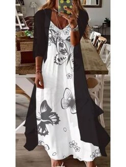 Women's Dress Set Two Piece Dress Swing Dress Long Dress Maxi Dress Black Purple Orange Half Sleeve Floral Summer Spring V Neck Elegant Loose Fit 2023 M L XL XXL XXXL 5 Women's Dress Set Two Piece Dress Swing Dress Long Dress Maxi Dress Black Purple Orange Half Sleeve Floral Summer Spring V Neck Elegant Loose Fit 2023 M L XL XXL XXXL -HAYz Clothing Shop mkkczo1647926184268