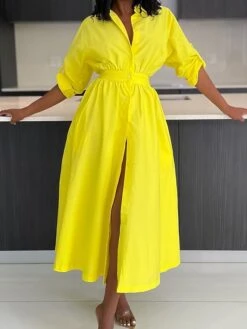 Women's Shirt Dress Midi Dress Outdoor Office Daily Polyester Fashion Romantic Shirt Collar Button Long Sleeve Summer Spring Fall 2023 Slim Yellow Pink Plain S M L XL 13 Women's Shirt Dress Midi Dress Outdoor Office Daily Polyester Fashion Romantic Shirt Collar Button Long Sleeve Summer Spring Fall 2023 Slim Yellow Pink Plain S M L XL -HAYz Clothing Shop mkkmov1697597598044