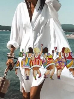 Women's Shirt Dress Swing Dress Sundress Midi Dress Outdoor Winter Dress Daily Polyester Vacation Casual Shirt Collar Button Pocket Long Sleeve Summer Spring Fall 2023 Loose Fit Black White Blue -HAYz Clothing Shop mkqjvx1659090215445