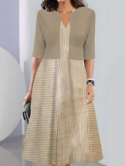 Women's Two Piece Dress Set Casual Dress Tank Dress Outdoor Daily Fashion Streetwear Pocket Print Midi Dress V Neck 3/4 Length Sleeve Stripe Regular Fit Pink Blue Sky Blue Summer Spring S M L XL XXL -HAYz Clothing Shop mkztby1690441716373