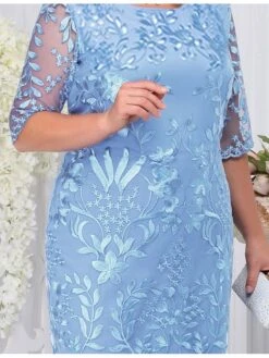 Women‘s Plus Size Curve Party Dress Floral Crew Neck Half Sleeve Fall Spring Elegant Prom Dress Midi Dress Formal Party Dress -HAYz Clothing Shop mlmerm1659433768631