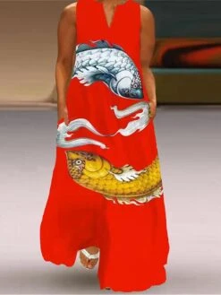 Women‘s Plus Size Curve Casual Dress A Line Dress Animal Floral Long Dress Maxi Dress Sleeveless Pocket Print V Neck Fashion Daily White Yellow Spring Summer L XL XXL 3XL 4XL -HAYz Clothing Shop mlrbzh1675926871480