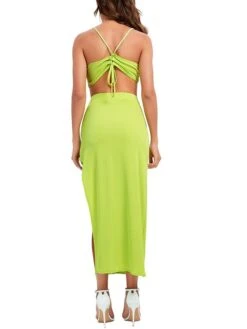 Women's Two Piece Dress Set Casual Dress Skirt Set Daily Holiday Sexy Casual Backless Drawstring Long Dress Maxi Dress Halter Neck Sleeveless Plain Slim Purple Orange Green Summer S M L -HAYz Clothing Shop mmanio1694426843256
