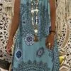 Women‘s Plus Size Curve Casual Dress Shift Dress Geometric Midi Dress Sleeveless Print V Neck Basic Daily Blue Summer Spring L XL XXL 3XL 4XL