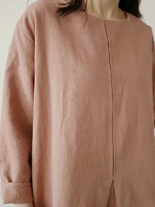 Women's Casual Dress Cotton Linen Dress Maxi Long Dress Linen / Cotton Blend Basic Classic Outdoor Daily Vacation Crew Neck Pocket Split 3/4 Length Sleeve Spring Fall Autumn 2023 Loose Fit Red Apricot 6 Women's Casual Dress Cotton Linen Dress Maxi Long Dress Linen / Cotton Blend Basic Classic Outdoor Daily Vacation Crew Neck Pocket Split 3/4 Length Sleeve Spring Fall Autumn 2023 Loose Fit Red Apricot - Image 6