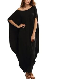 Women's Kaftan Dress Long Dress Maxi Dress Green Black Wine Half Sleeve Pure Color Fall Spring Autumn Romantic Loose Fit M L XL XXL