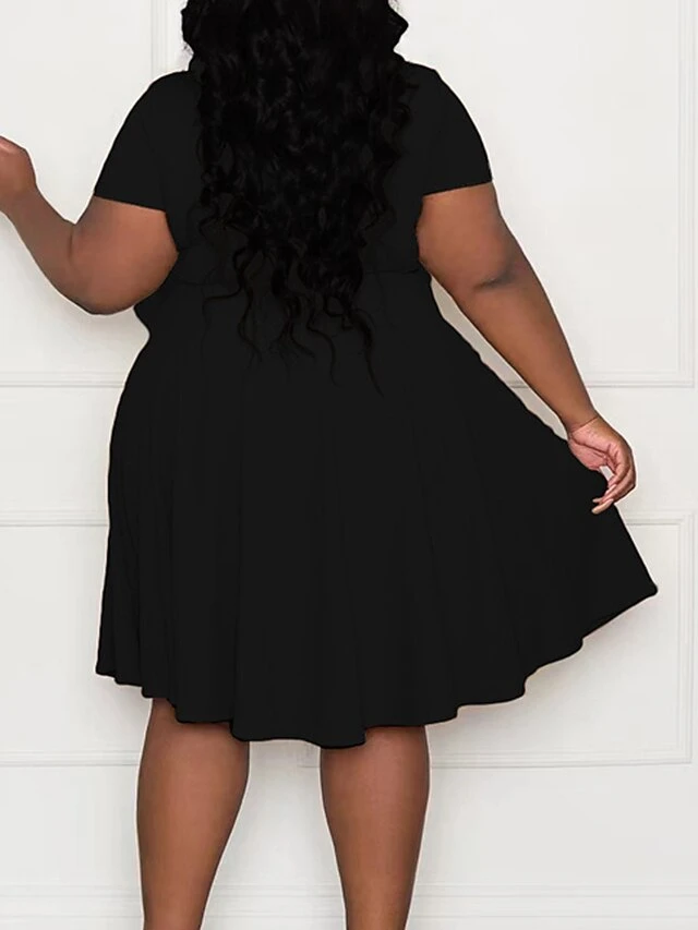 Women‘s Plus Size Curve Casual Dress A Line Dress Solid Color Midi Dress Short Sleeve Ruched Square Neck Fashion Outdoor Black Pink Summer Spring XL XXL 3XL 4XL 5XL 3 Women‘s Plus Size Curve Casual Dress A Line Dress Solid Color Midi Dress Short Sleeve Ruched Square Neck Fashion Outdoor Black Pink Summer Spring XL XXL 3XL 4XL 5XL - Image 3