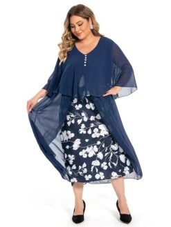 Women's Plus Size Curve Work Dress Floral V Neck Ruched 3/4 Length Sleeve Spring Summer Work Elegant Midi DressLayered Formal Vacation Dress 21 Women's Plus Size Curve Work Dress Floral V Neck Ruched 3/4 Length Sleeve Spring Summer Work Elegant Midi DressLayered Formal Vacation Dress -HAYz Clothing Shop mnoqqp1694765022001
