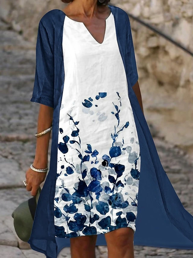 Women‘s Dress Set Two Piece Dress A Line Dress Midi Dress Blue Half Sleeve Floral Print Summer Spring V Neck Casual 2023 S M L XL XXL 3XL 1 Women‘s Dress Set Two Piece Dress A Line Dress Midi Dress Blue Half Sleeve Floral Print Summer Spring V Neck Casual 2023 S M L XL XXL 3XL
